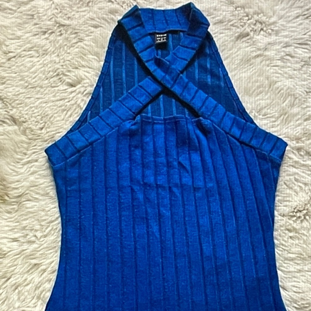 SHEIN Cobalt Blue Ribbed Crisscross Halter Tank Top